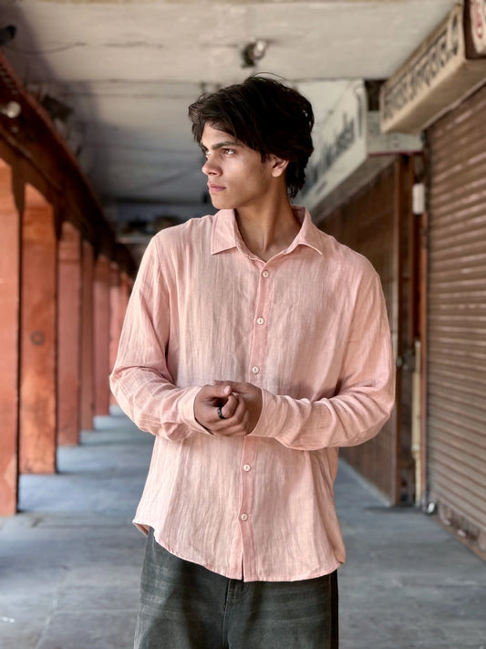 Light Peach Crinkle Gauge Shirt