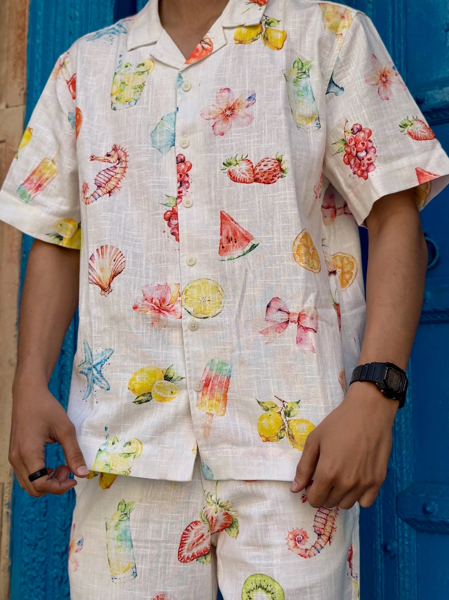 Cotton Slub White Printed Co-Ord Set