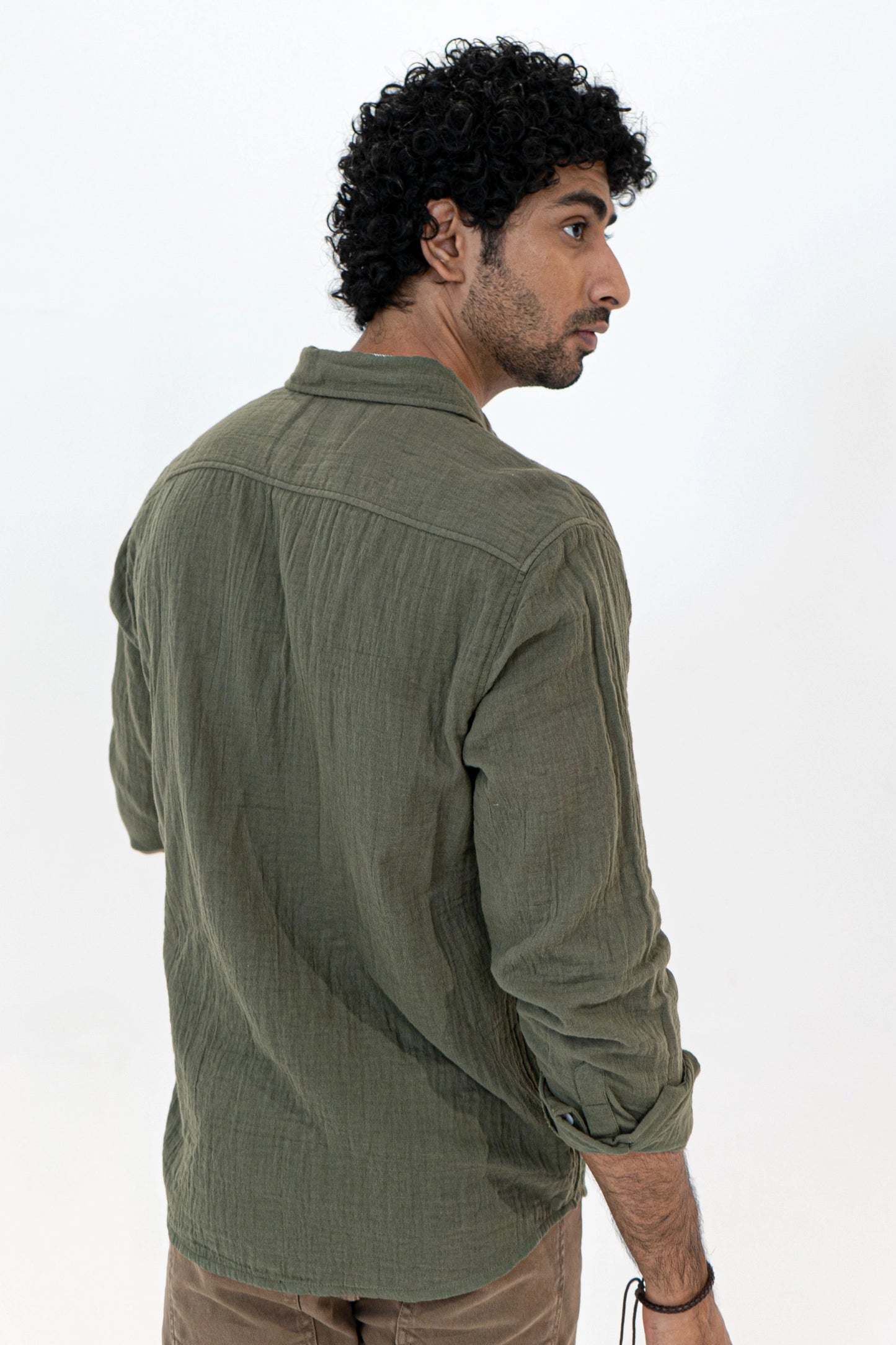 Olive Crinkle Gauge Shirt