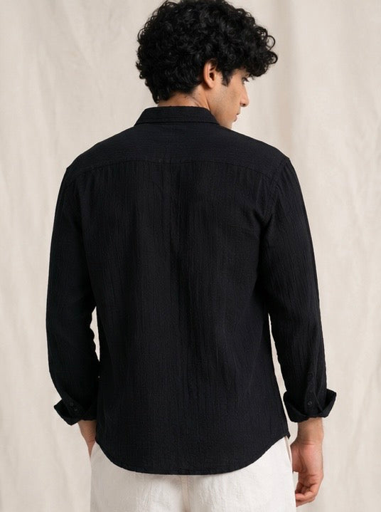 Black Crinkle Gauge Shirt