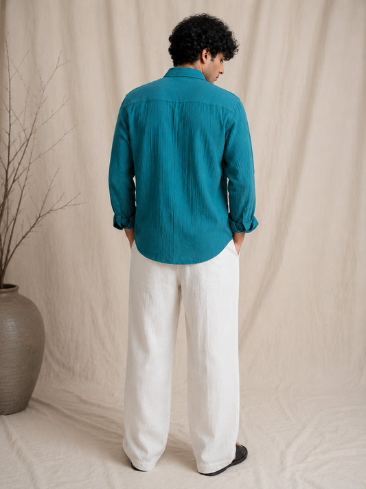 Teal Crinkle Gauge Shirt