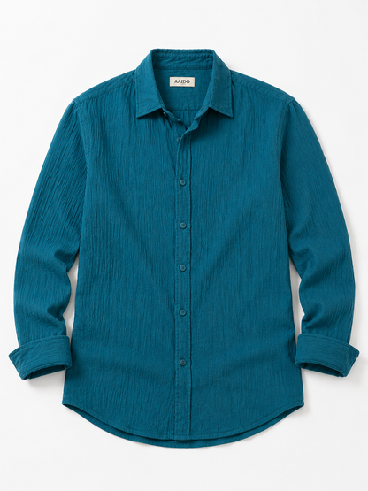 Teal Crinkle Gauge Shirt