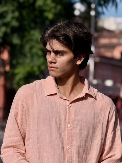 Light Peach Crinkle Gauge Shirt