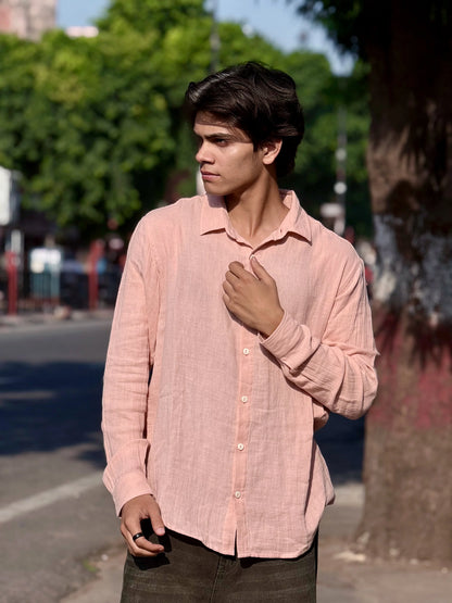 Light Peach Crinkle Gauge Shirt