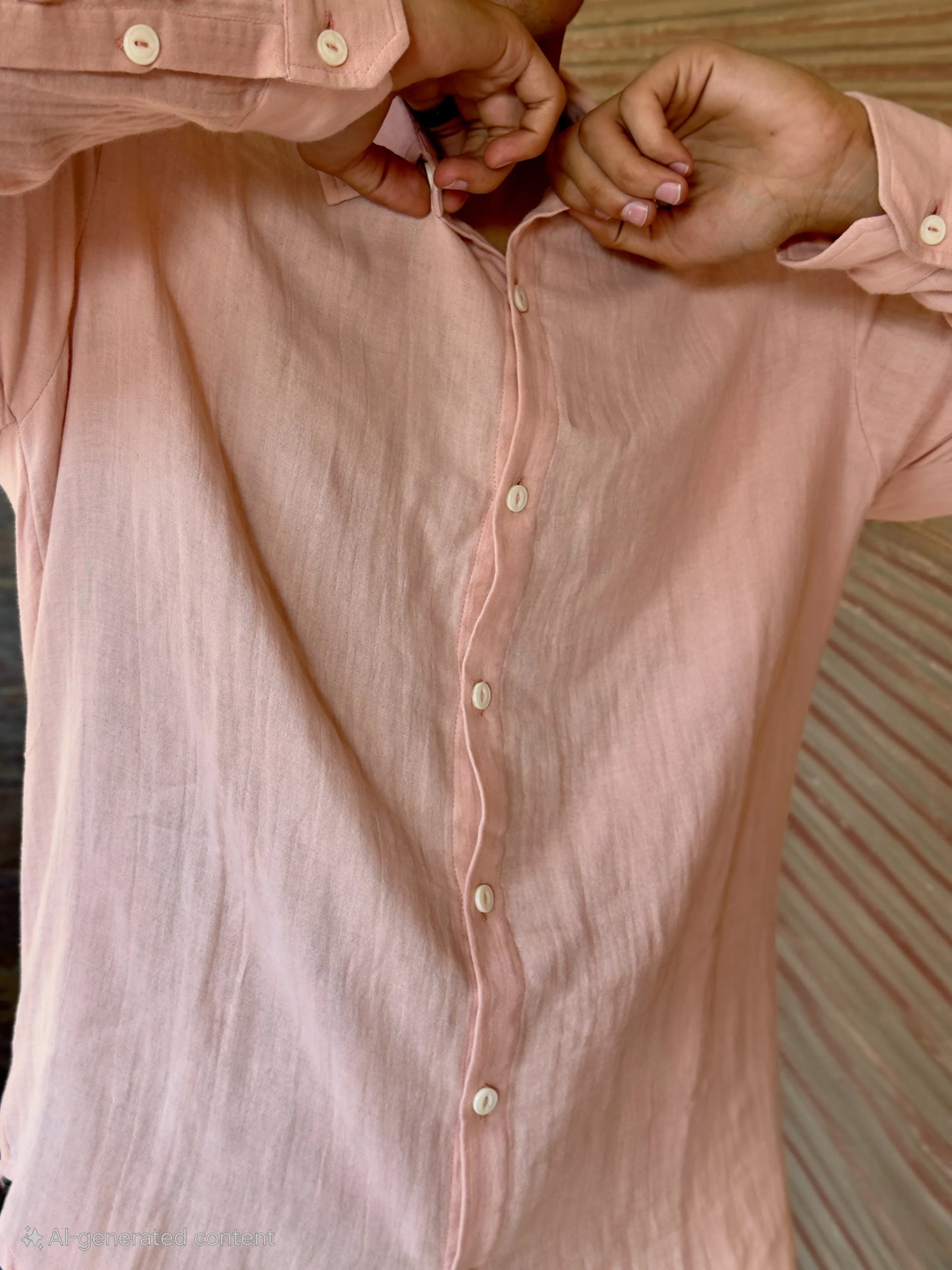 Light Peach Crinkle Gauge Shirt