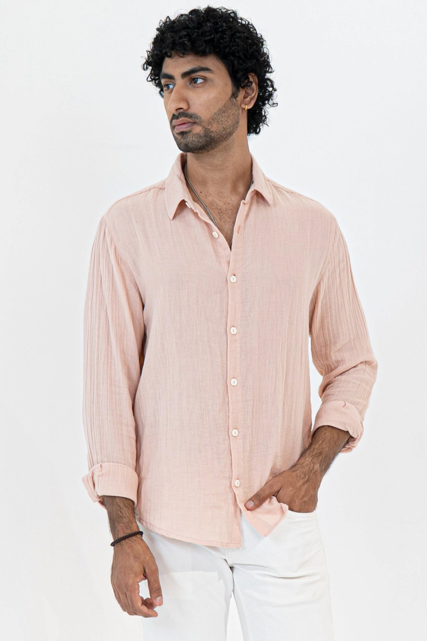 Light Peach Crinkle Gauge Shirt