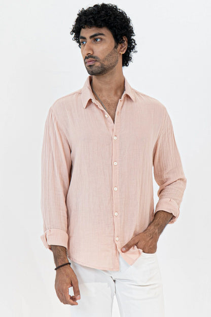 Light Peach Crinkle Gauge Shirt