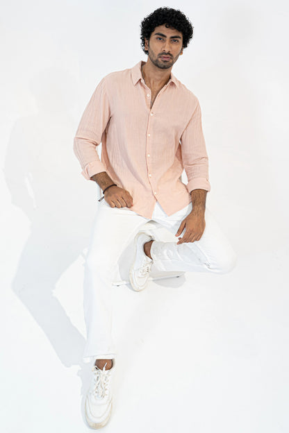 Light Peach Crinkle Gauge Shirt