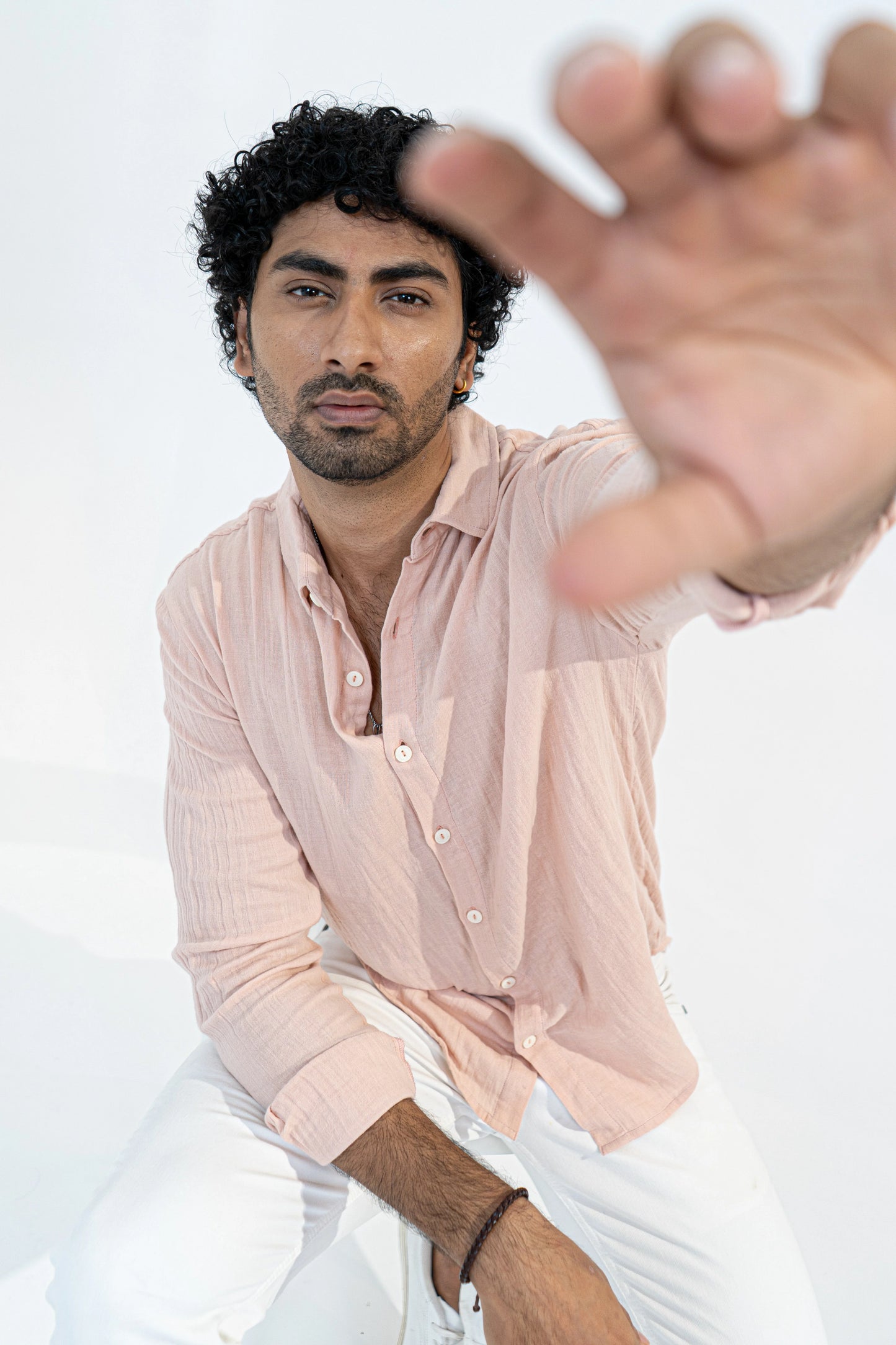 Light Peach Crinkle Gauge Shirt