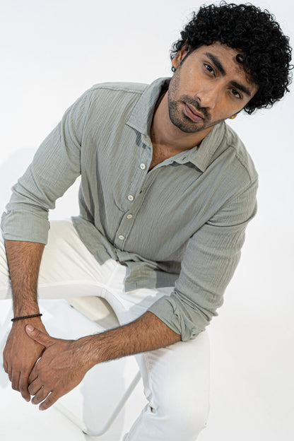 Grey Crinkle Gauge Shirt