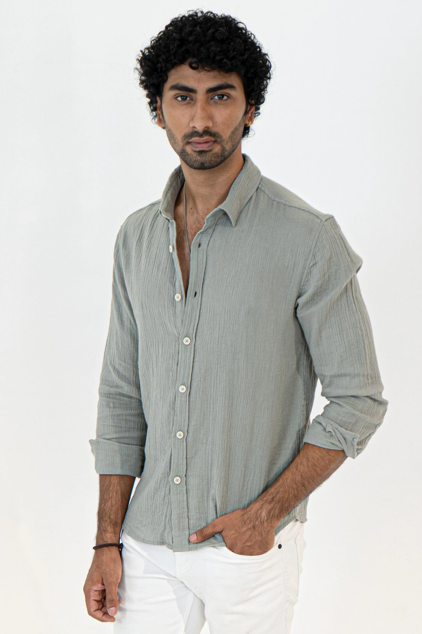 Grey Crinkle Gauge Shirt