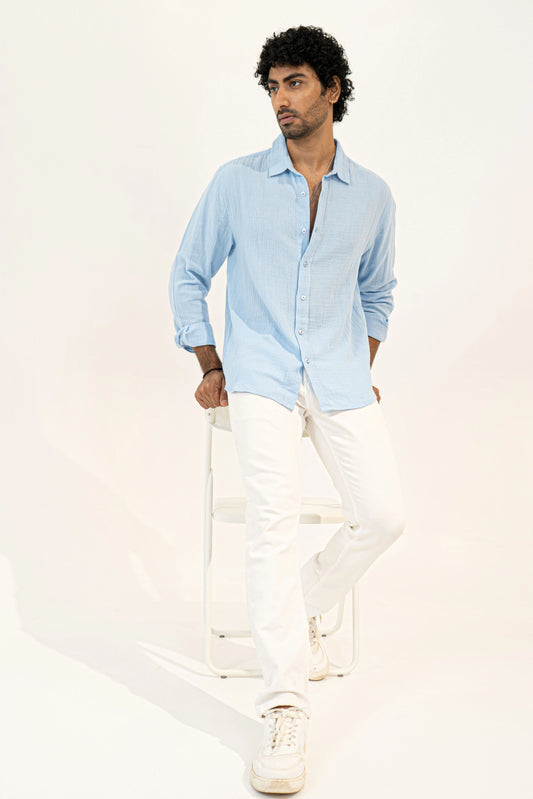 Sky Blue Crinkle Gauge Shirt