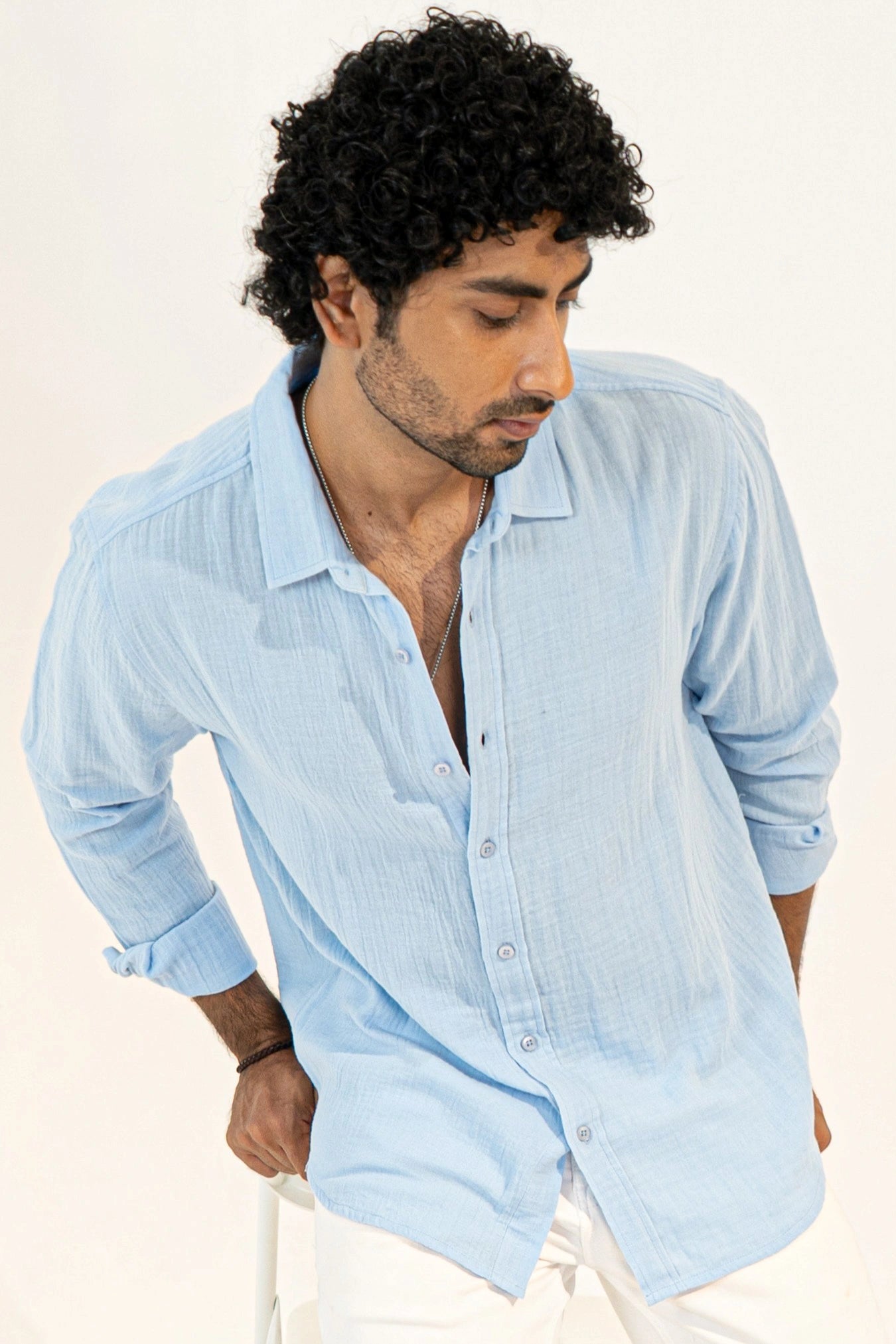 Sky Blue Crinkle Gauge Shirt