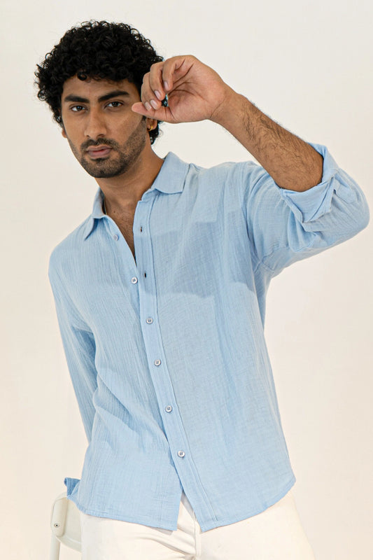 Sky Blue Crinkle Gauge Shirt