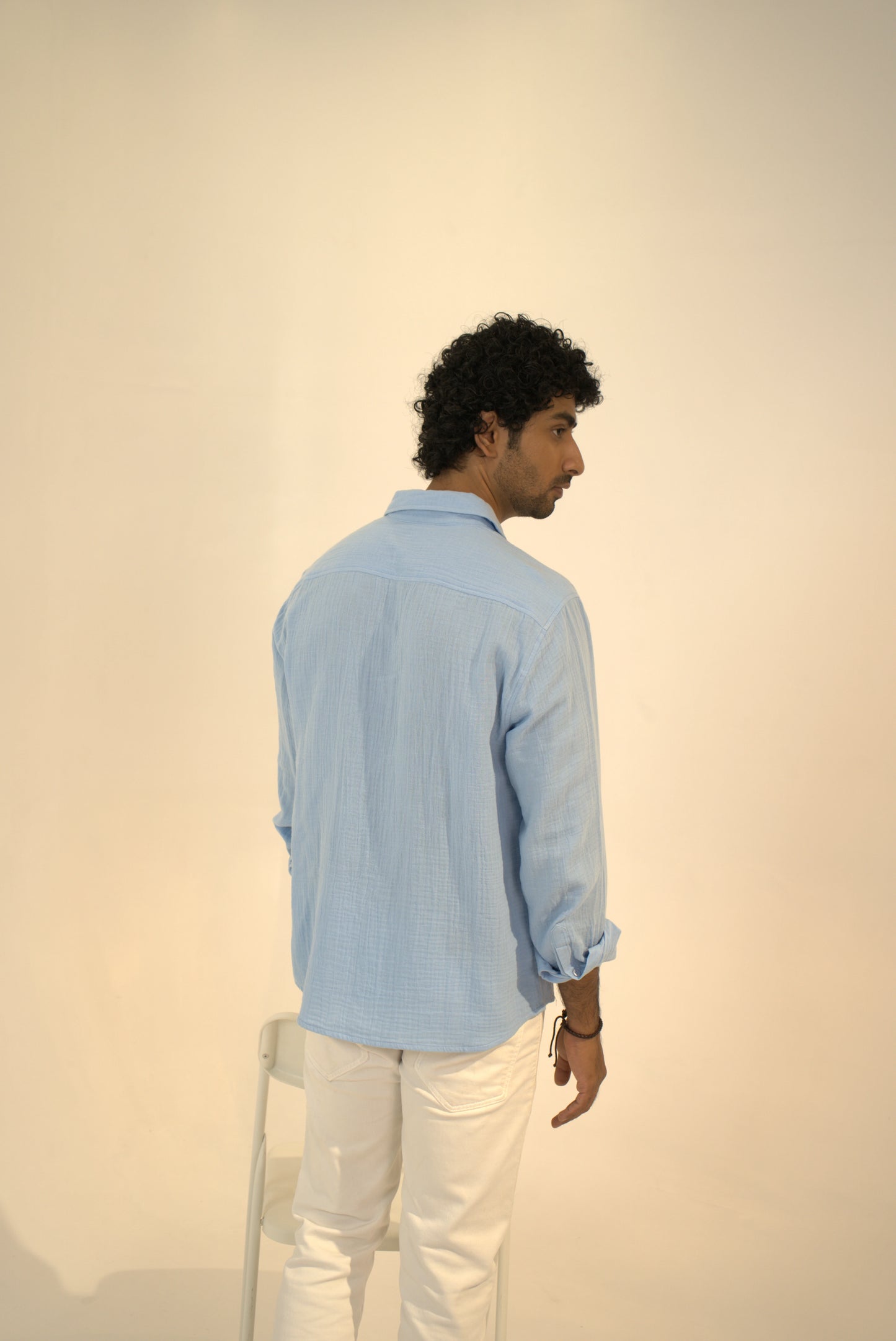 Sky Blue Crinkle Gauge Shirt