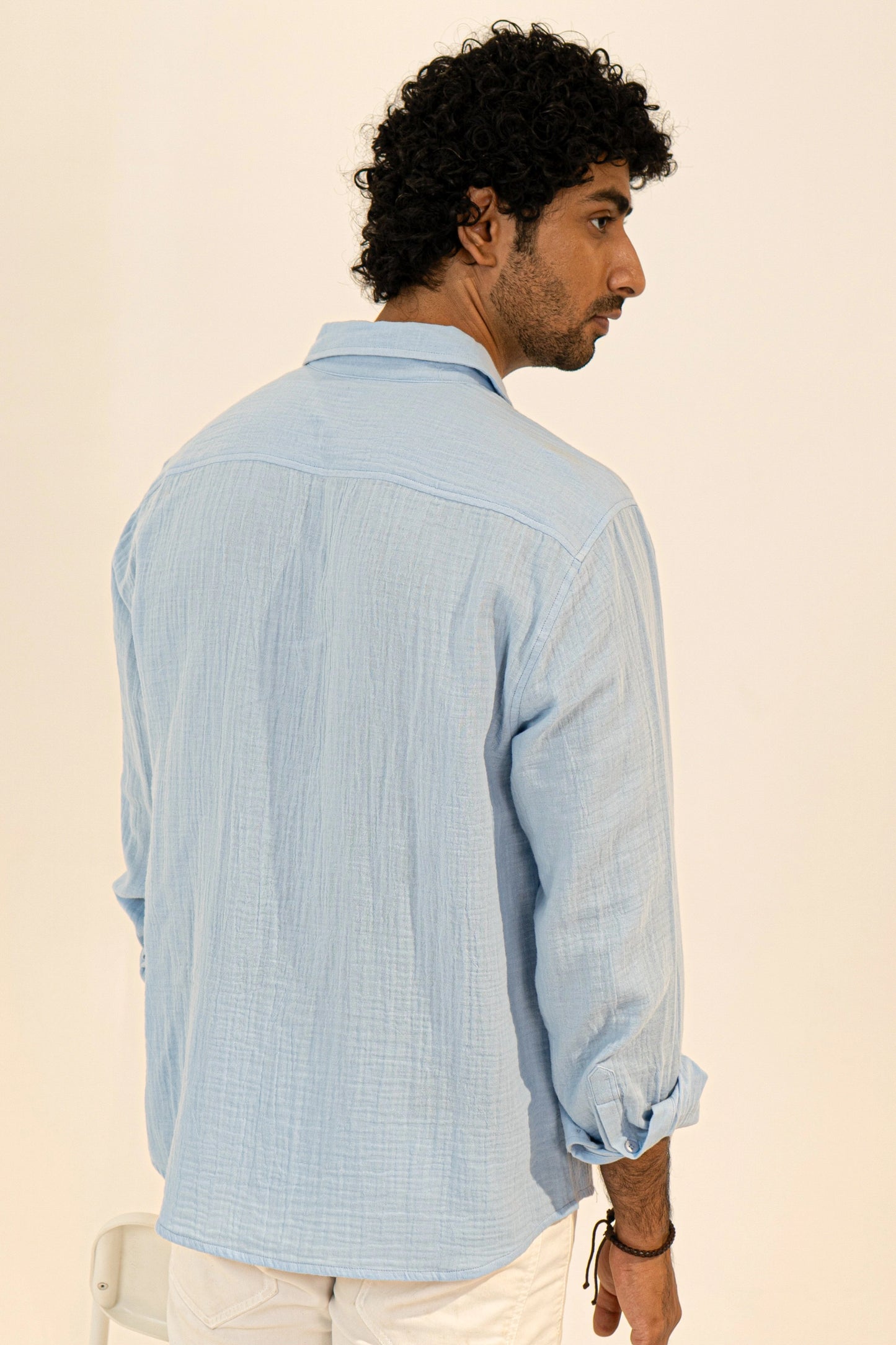 Sky Blue Crinkle Gauge Shirt
