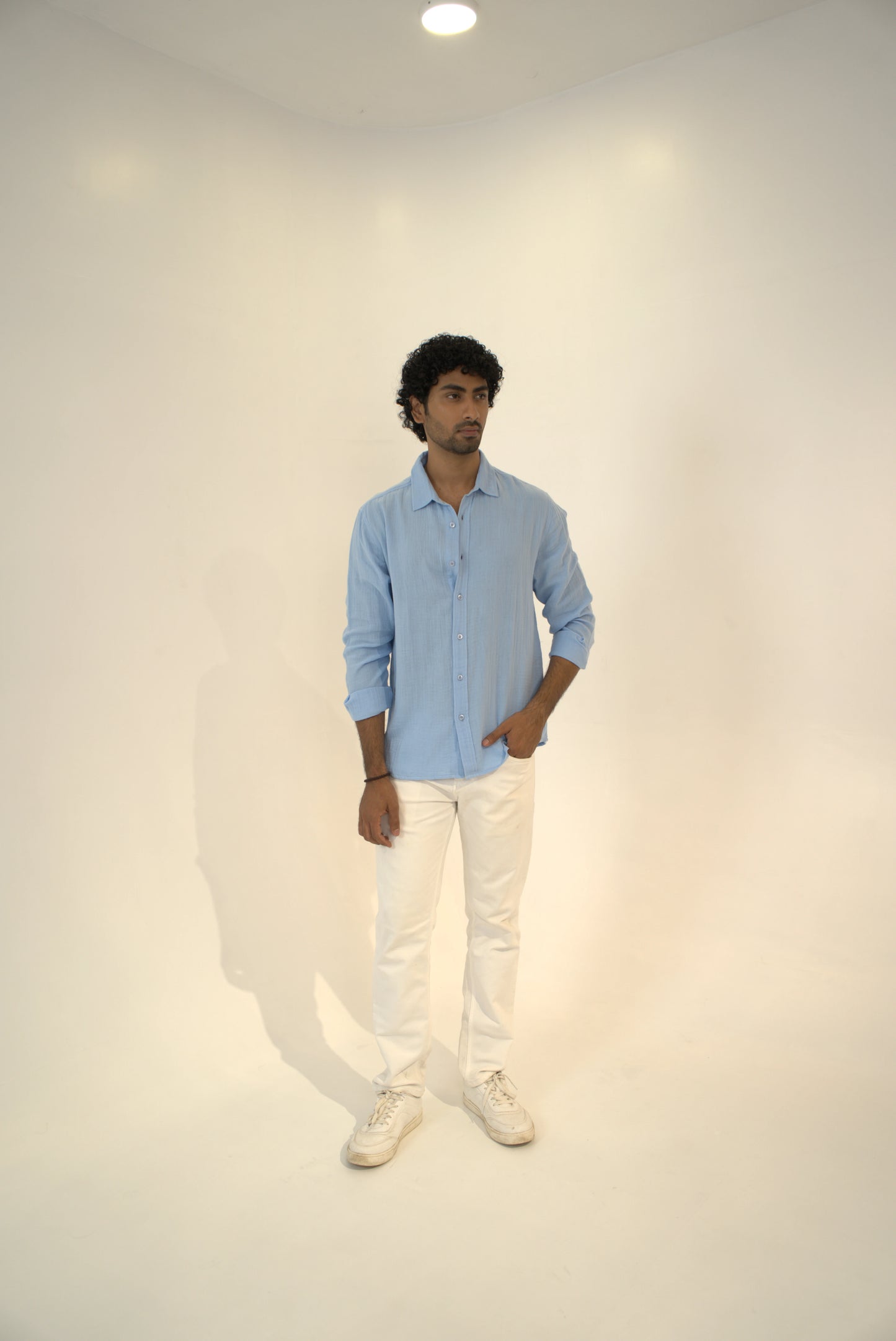 Sky Blue Crinkle Gauge Shirt