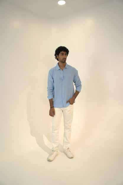 Sky Blue Crinkle Gauge Shirt