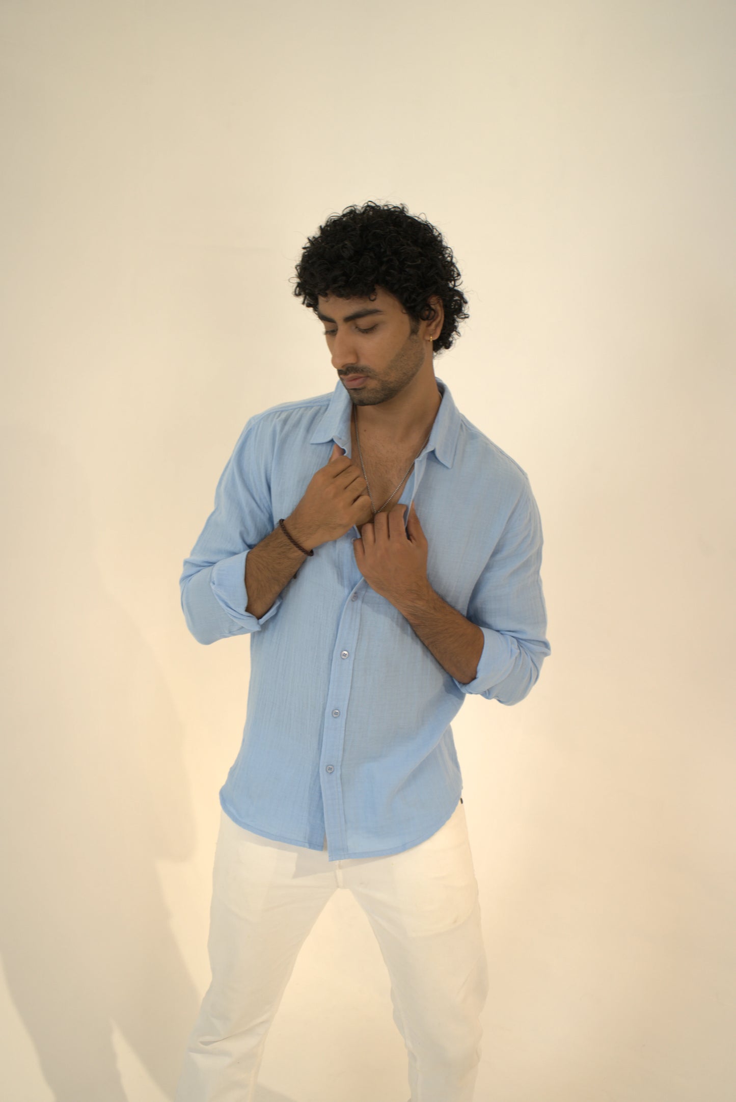 Sky Blue Crinkle Gauge Shirt