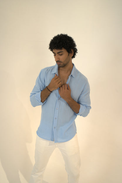 Sky Blue Crinkle Gauge Shirt
