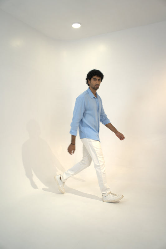 Sky Blue Crinkle Gauge Shirt