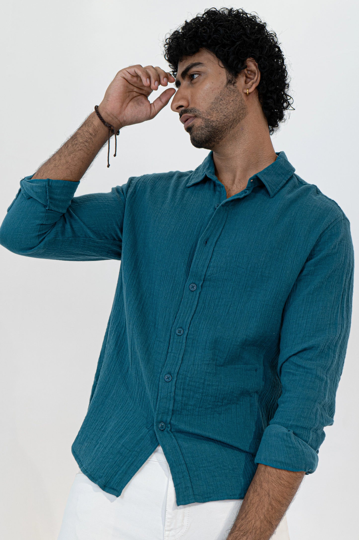 Teal Crinkle Gauge Shirt