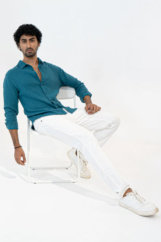 Teal Crinkle Gauge Shirt