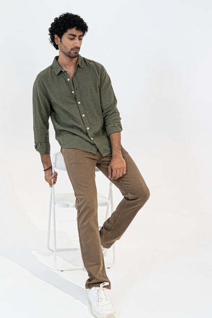 Olive Crinkle Gauge Shirt