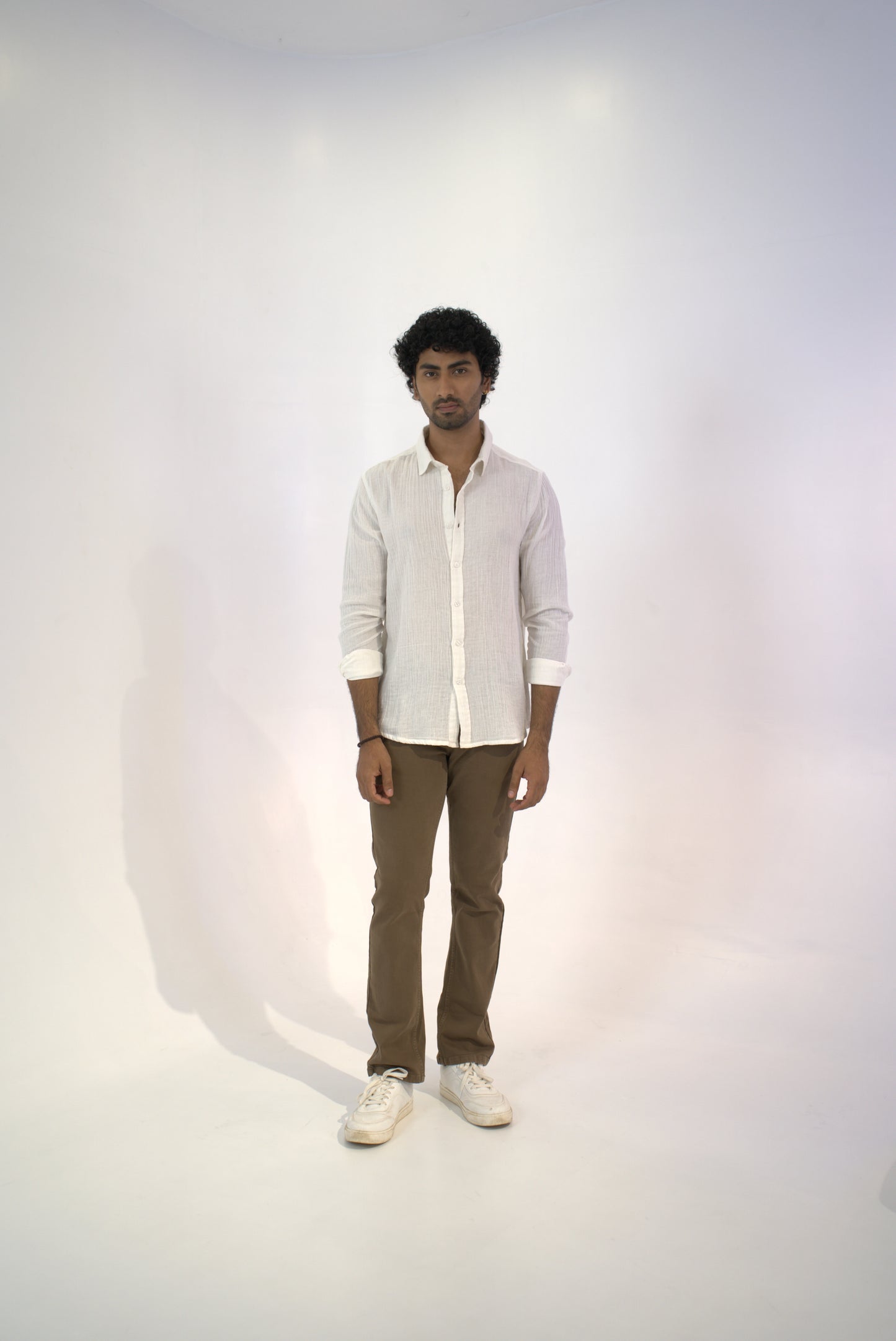 White Crinkle Gauge Shirt