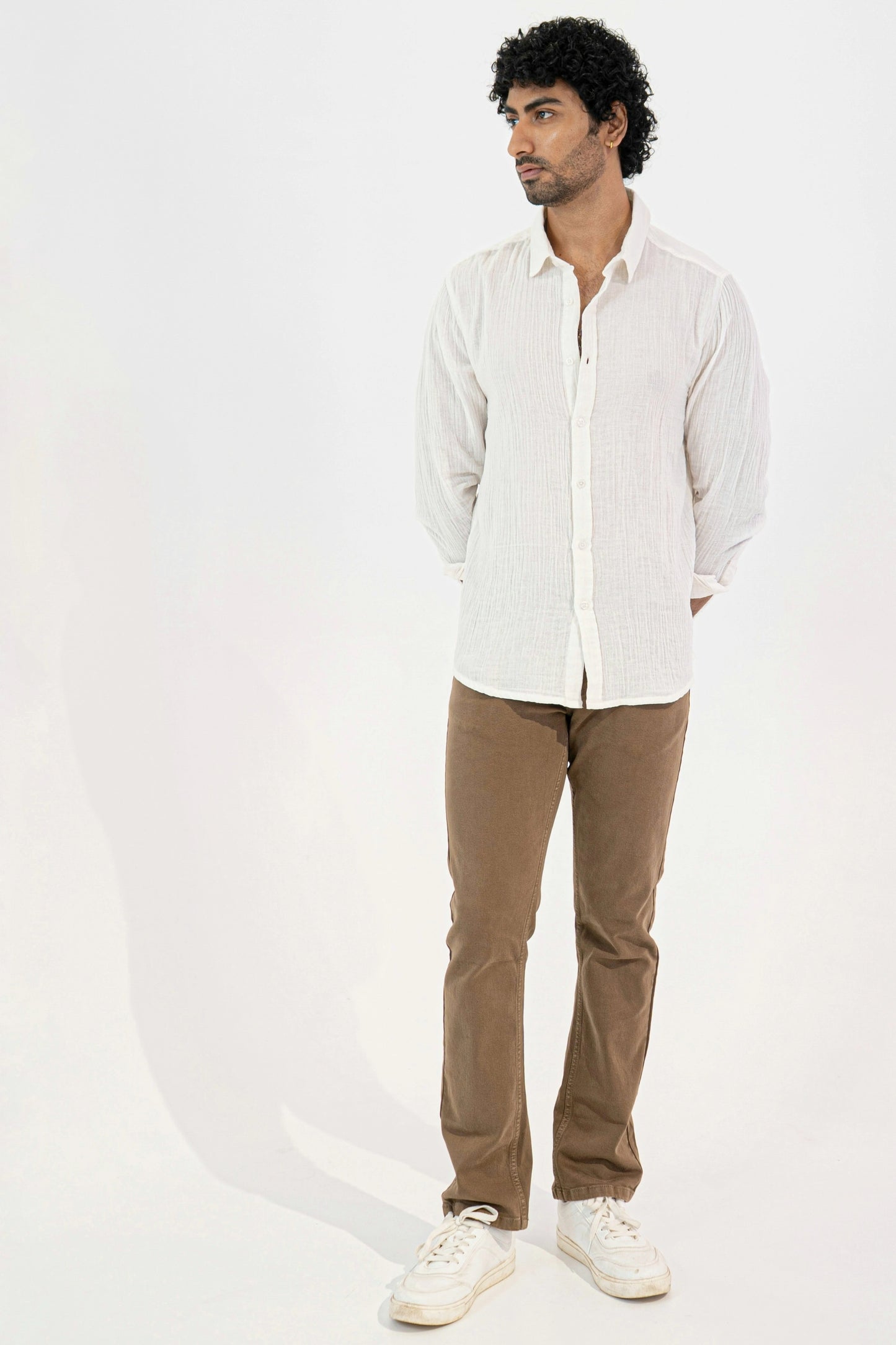 White Crinkle Gauge Shirt