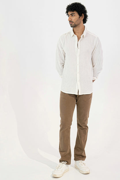 White Crinkle Gauge Shirt