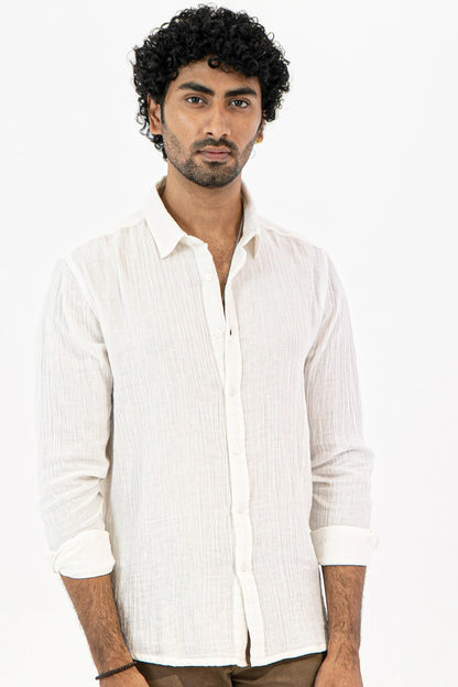 White Crinkle Gauge Shirt