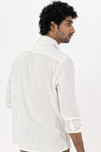 White Crinkle Gauge Shirt