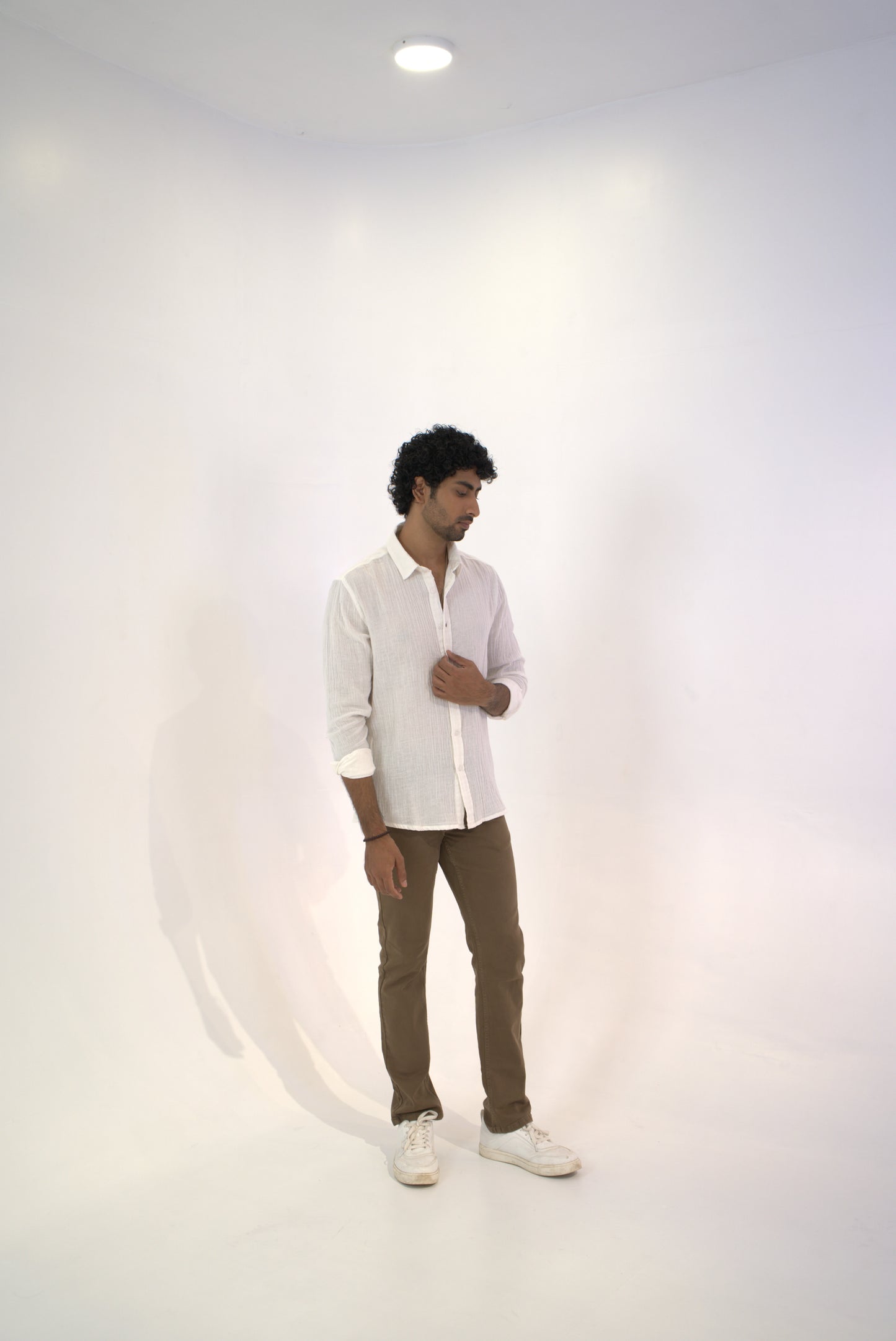 White Crinkle Gauge Shirt