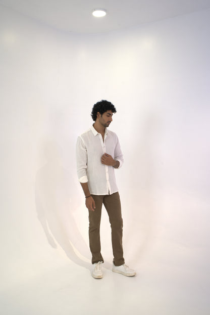 White Crinkle Gauge Shirt