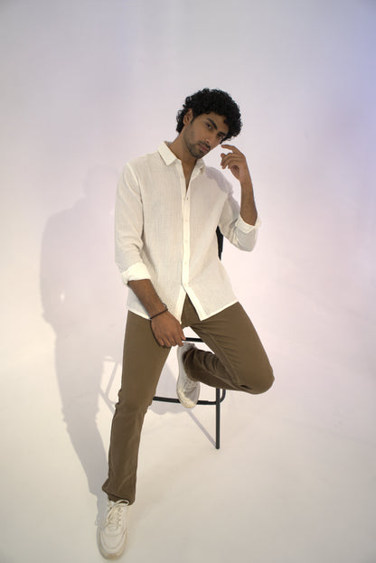 White Crinkle Gauge Shirt