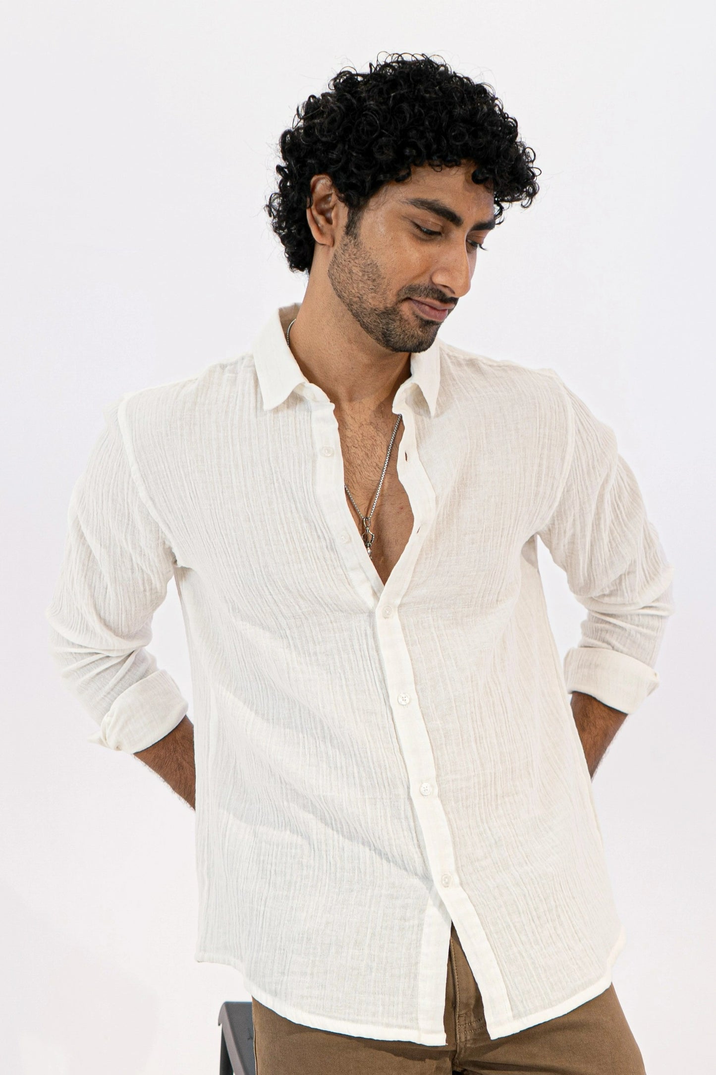 White Crinkle Gauge Shirt