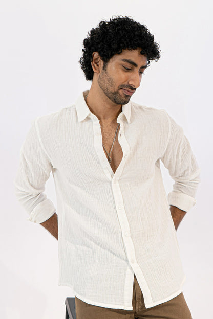 White Crinkle Gauge Shirt