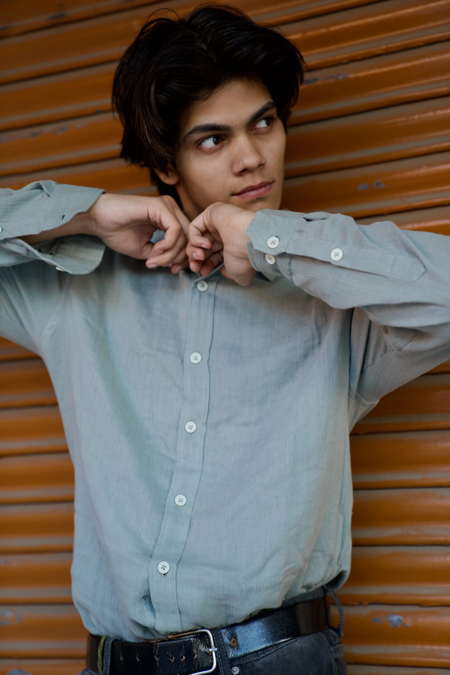 Grey Crinkle Gauge Shirt