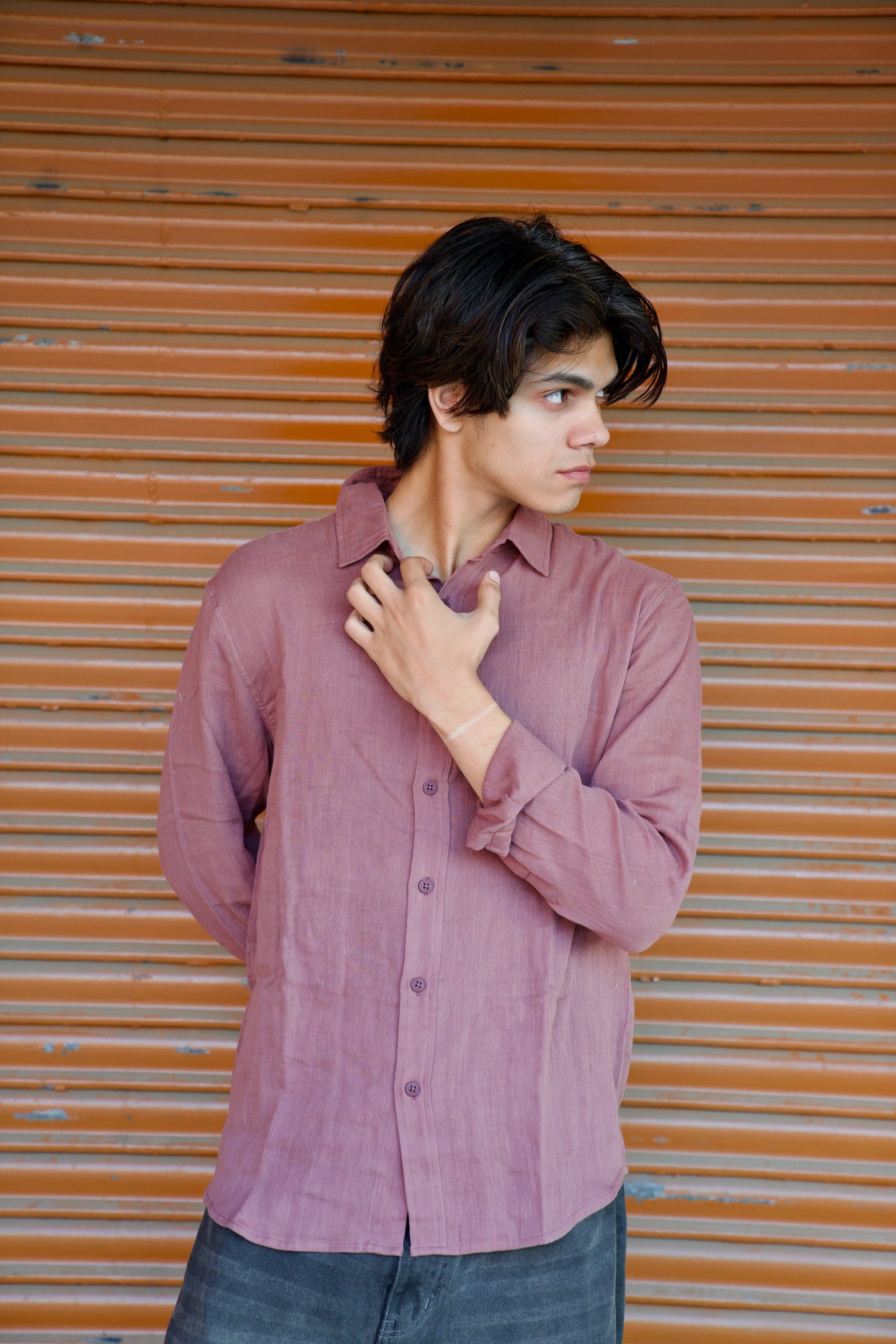 Plum Crinkle Gauge Shirt