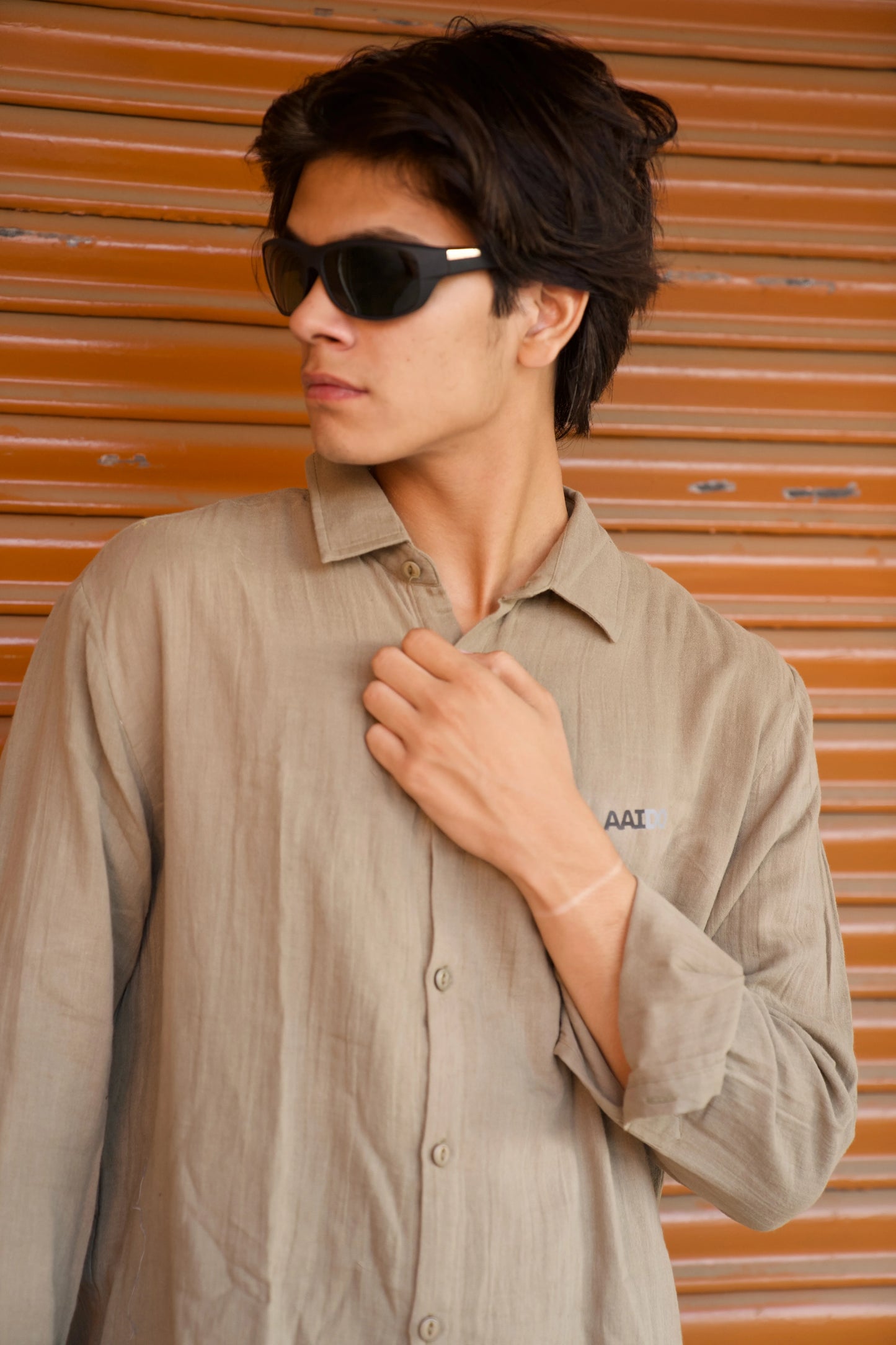 Khaki Green Crinkle Gauge Shirt