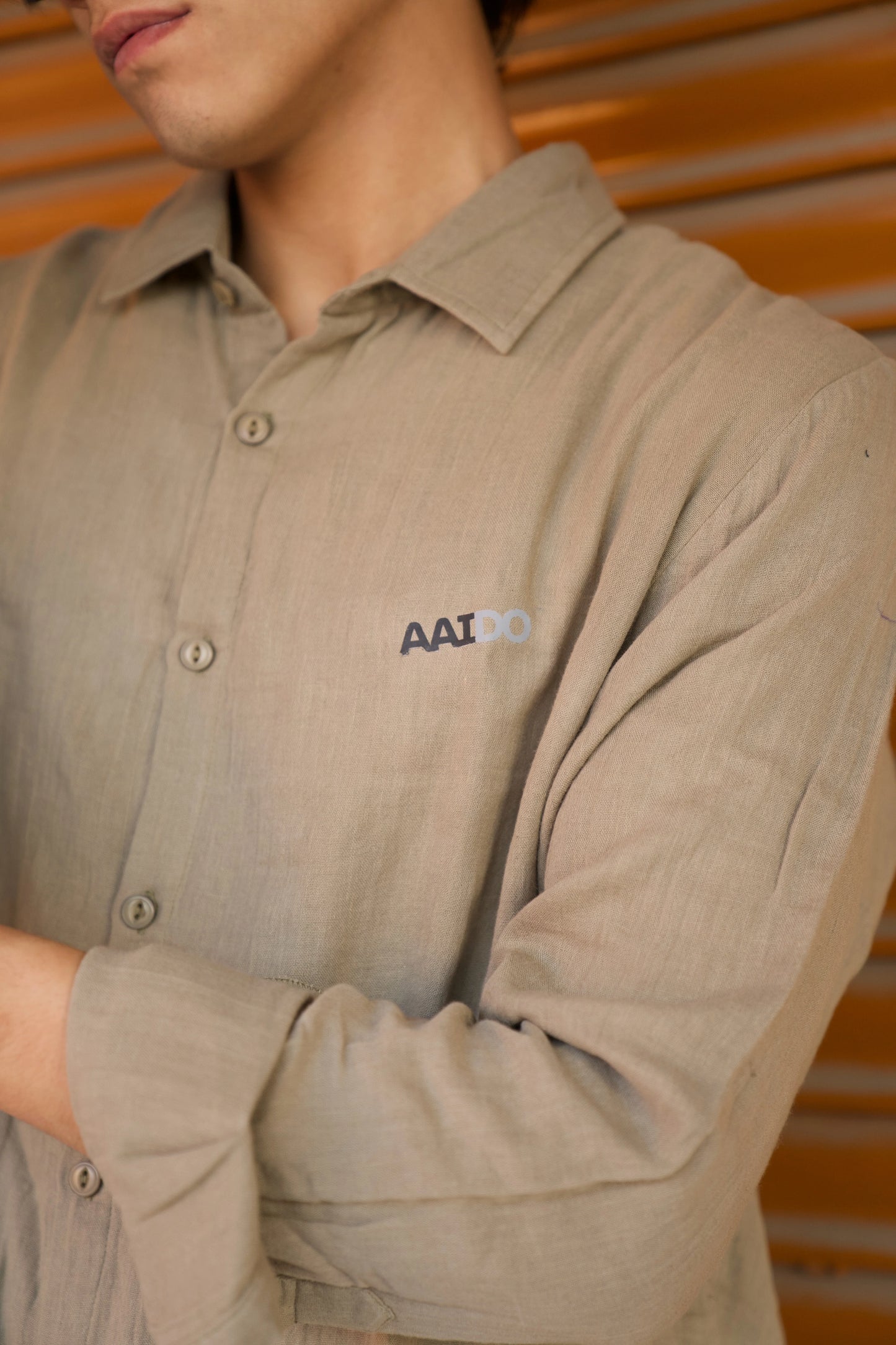 Khaki Green Crinkle Gauge Shirt