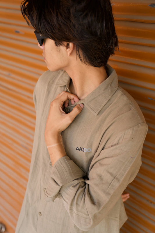 Khaki Green Crinkle Gauge Shirt