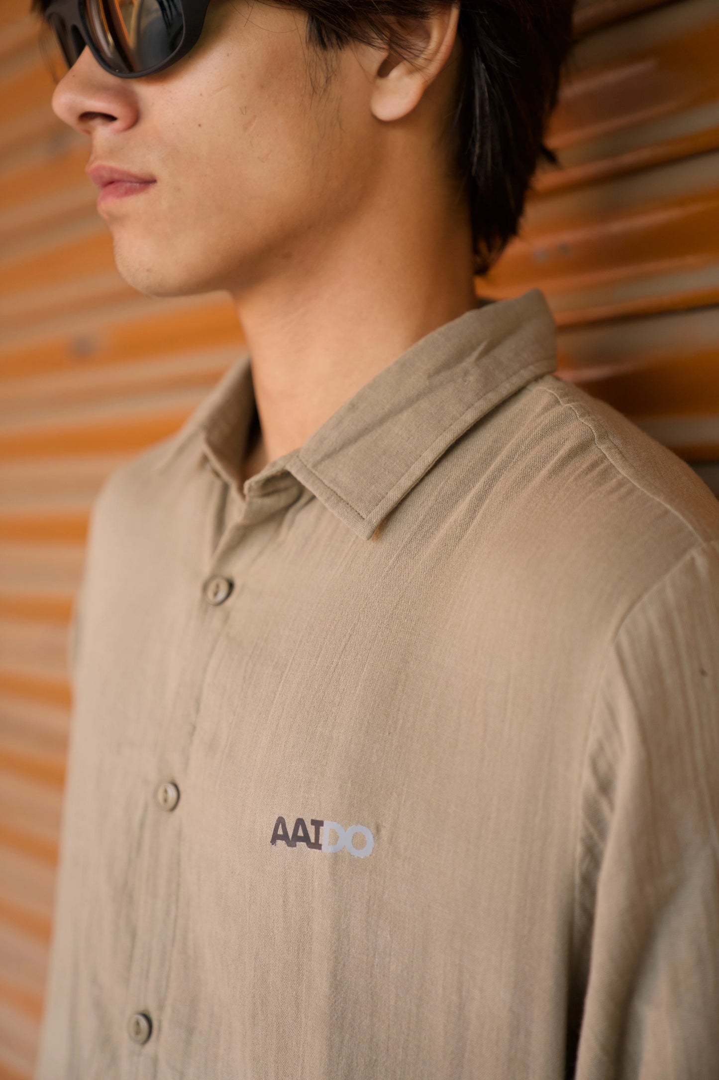 Khaki Green Crinkle Gauge Shirt