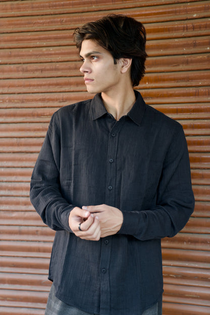 Black Crinkle Gauge Shirt