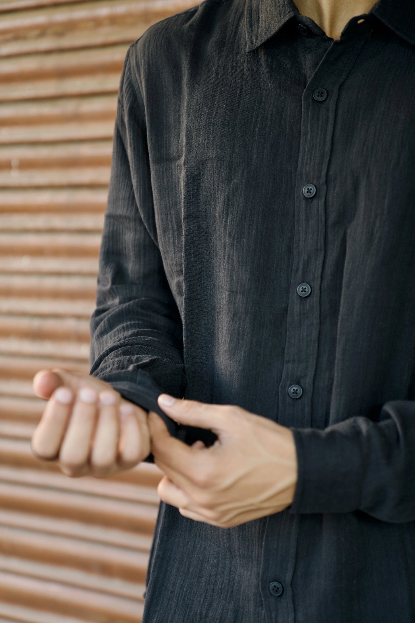 Black Crinkle Gauge Shirt