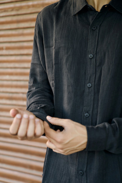Black Crinkle Gauge Shirt
