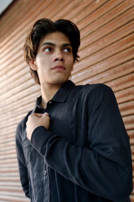 Black Crinkle Gauge Shirt