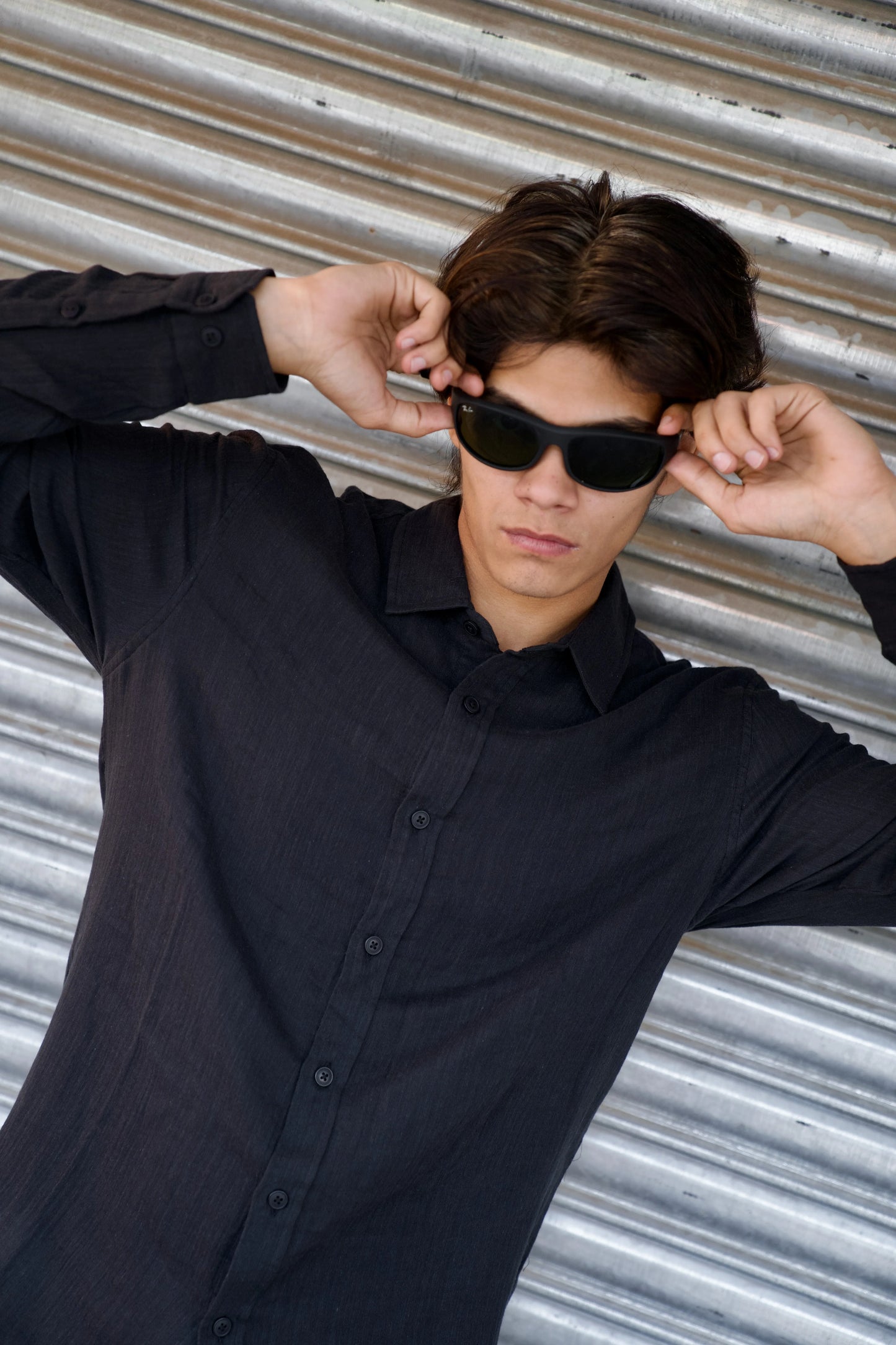 Black Crinkle Gauge Shirt