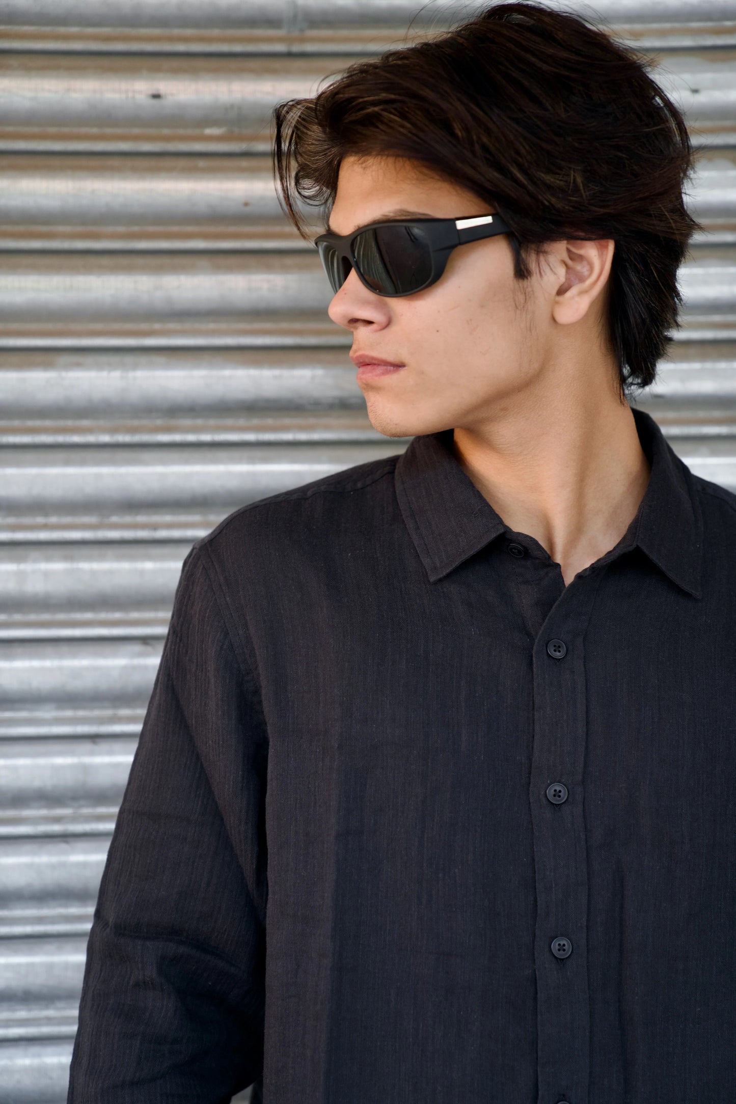 Black Crinkle Gauge Shirt